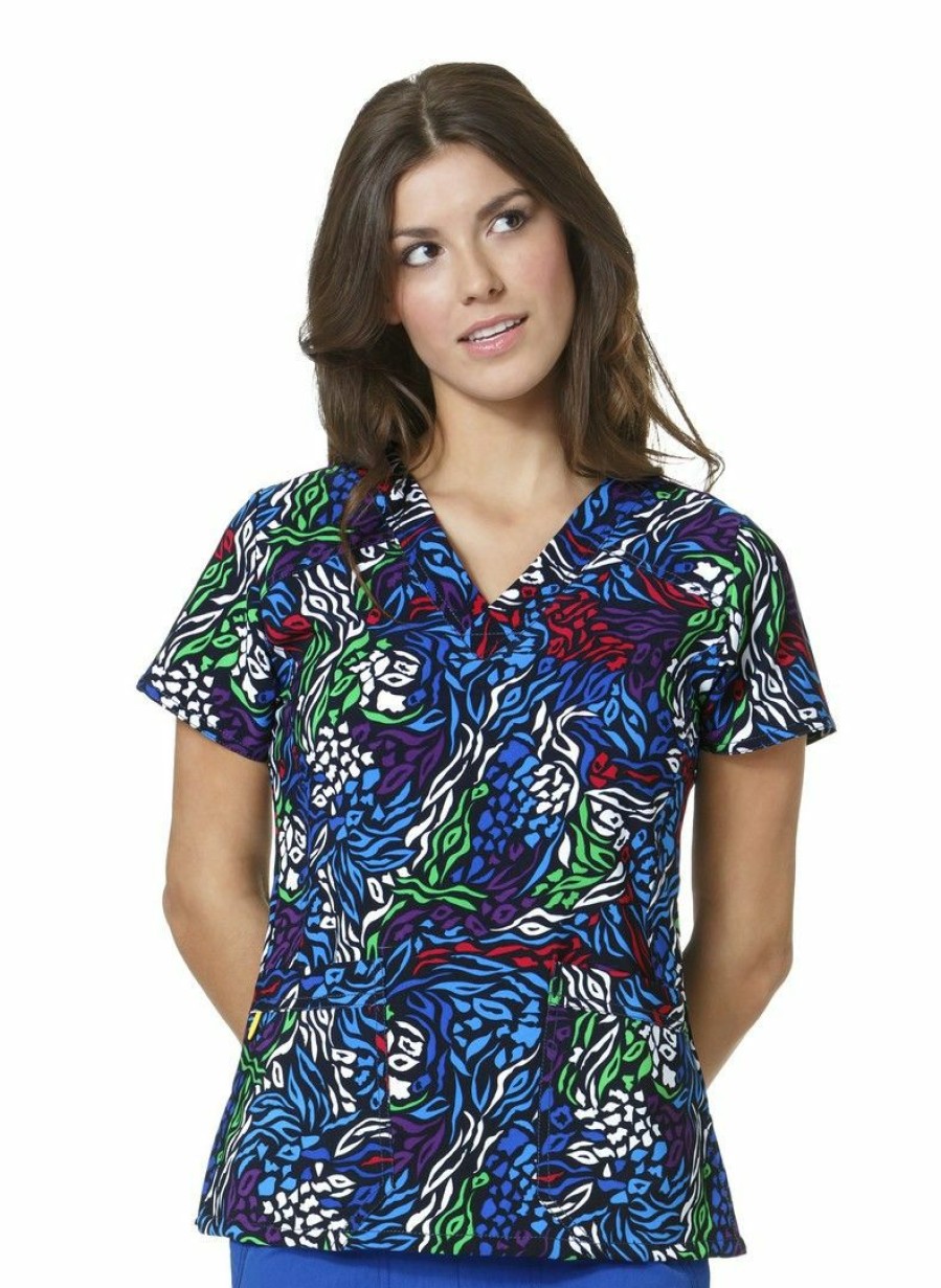 * Wonderwink Women'S Four-Stretch Women'S Sporty Printed V-Neck Hot Selling Scrubs