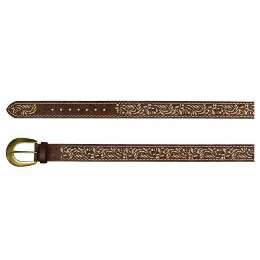 * Catchfly Women'S Embossed Tooling And Crystal Accents, Antibrass Buckle Belts Outlet Brown Belts & Buckles