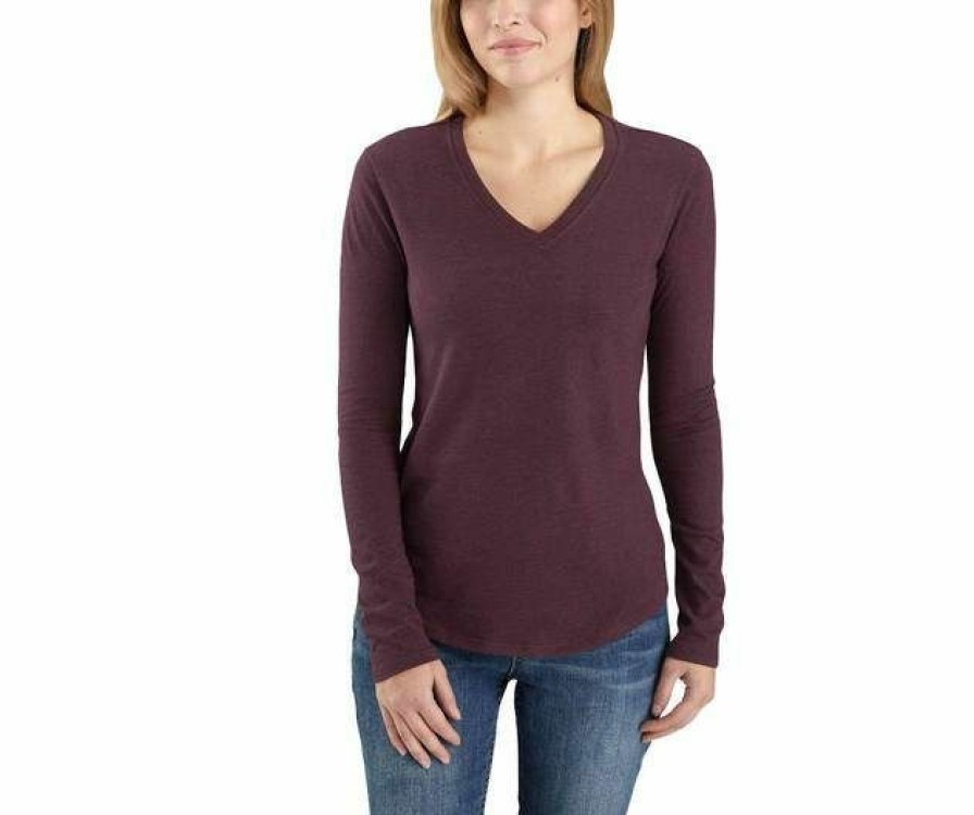 * Carhartt Women'S Relaxed Fit Midweight Long Sleeve V Neck Tee Best Price Shirts