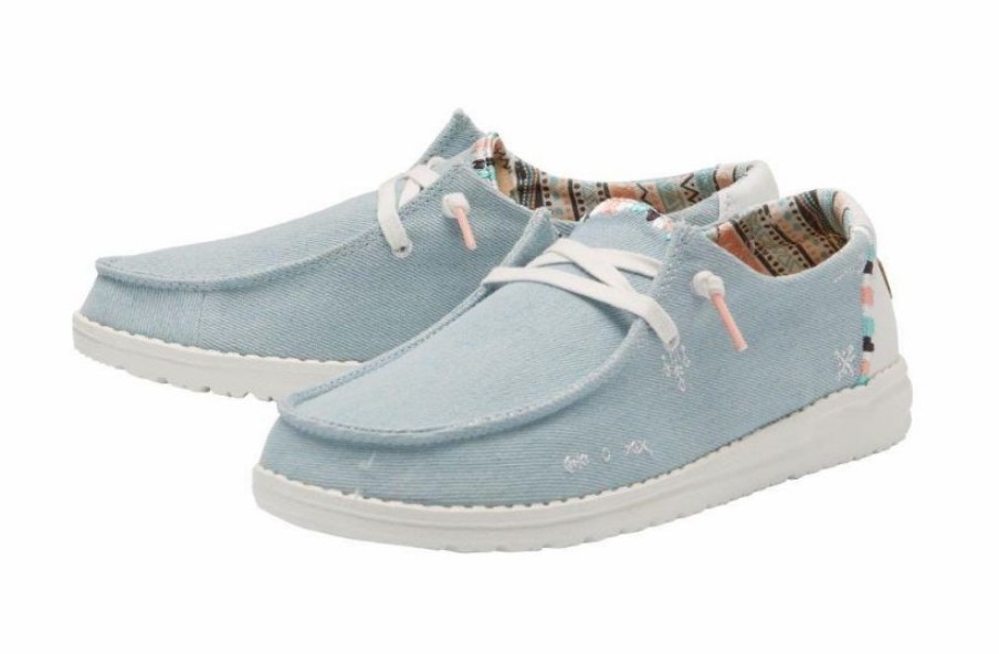 * Hey Dude Women'S Wendy Boho Shoes Hot Selling Light Denim Slip Ons