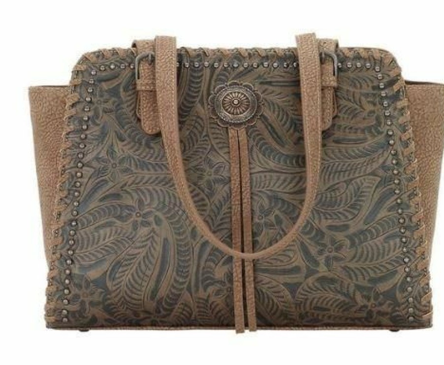 * American West Women'S Bandana Trinity Trail Zip Top Tote Tan Online Store Bags & Purses