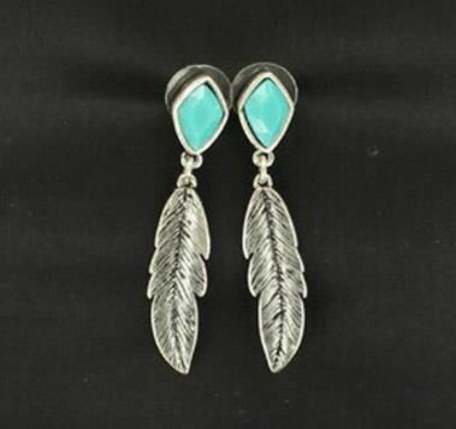 * Blazin Roxx Women'S Single Feather Drop Post Earrings Silver Top Selling Jewelry