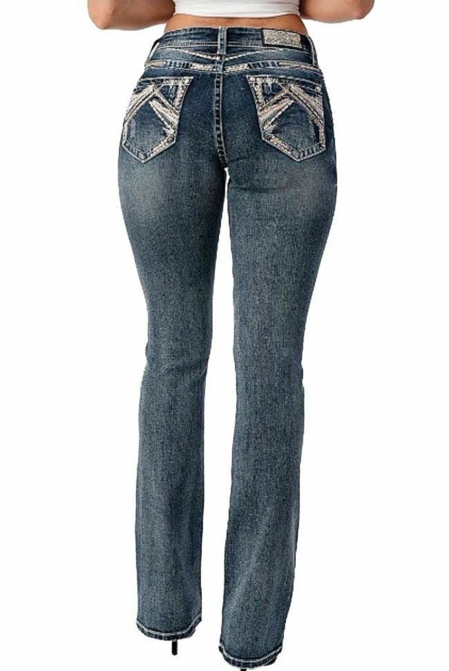 * Grace In La Women'S Baroque Trim Bootcut Jeans Popular Medium Blue Pants