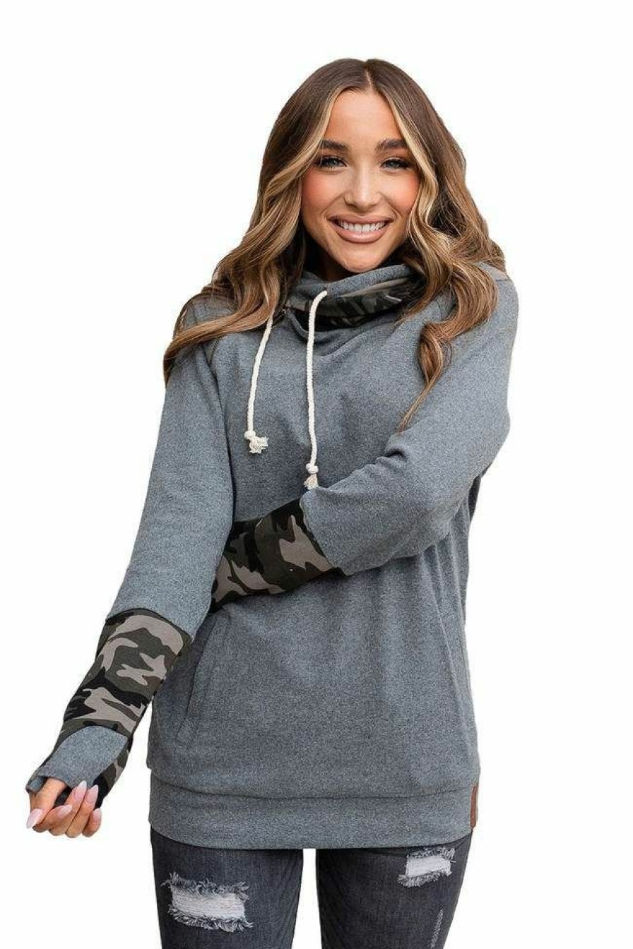 * Ampersand Avenue Women'S Reporting For Duty Doublehood ?Sweatshirt Crazy Deals Camo Hoodies & Sweatshirts