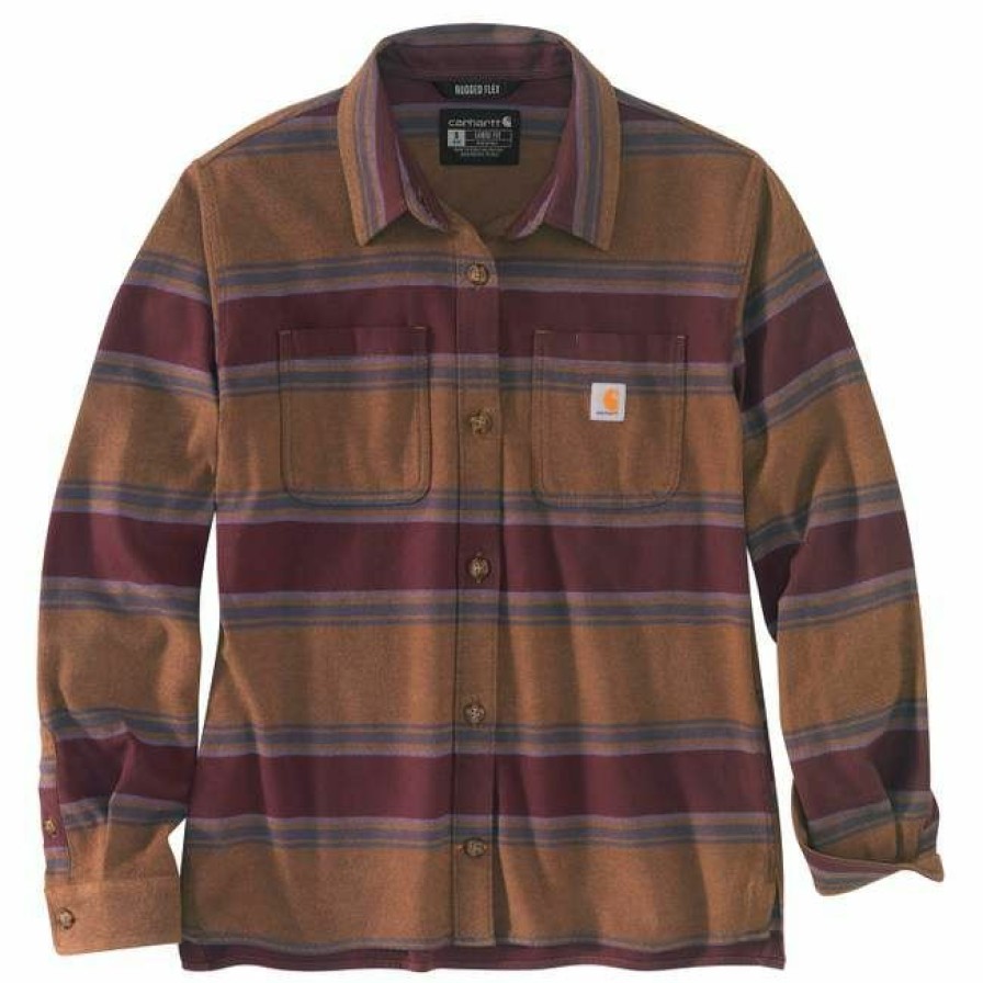 * Carhartt Women'S Rugged Flex Loose Fit Midweight Flannel Long-Sleeve Plaid Shirt Top Selling Shirts