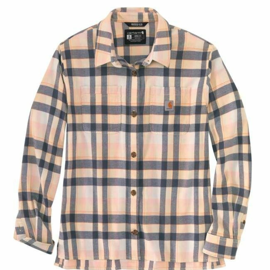 * Carhartt Women'S Rugged Flex Loose Fit Midweight Flannel Long-Sleeve Plaid Shirt Top Selling Shirts