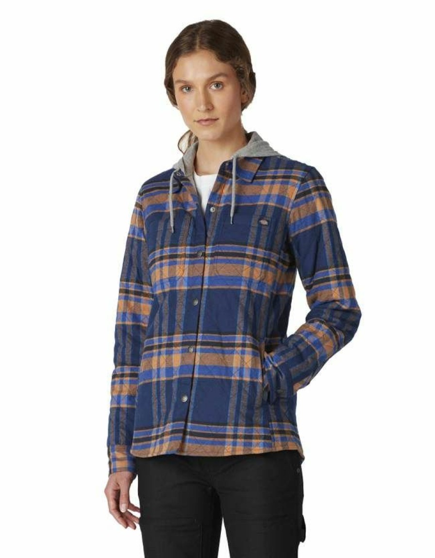 * Dickies Women'S Flannel Hooded Shirt Jacket Hot Selling Shirts