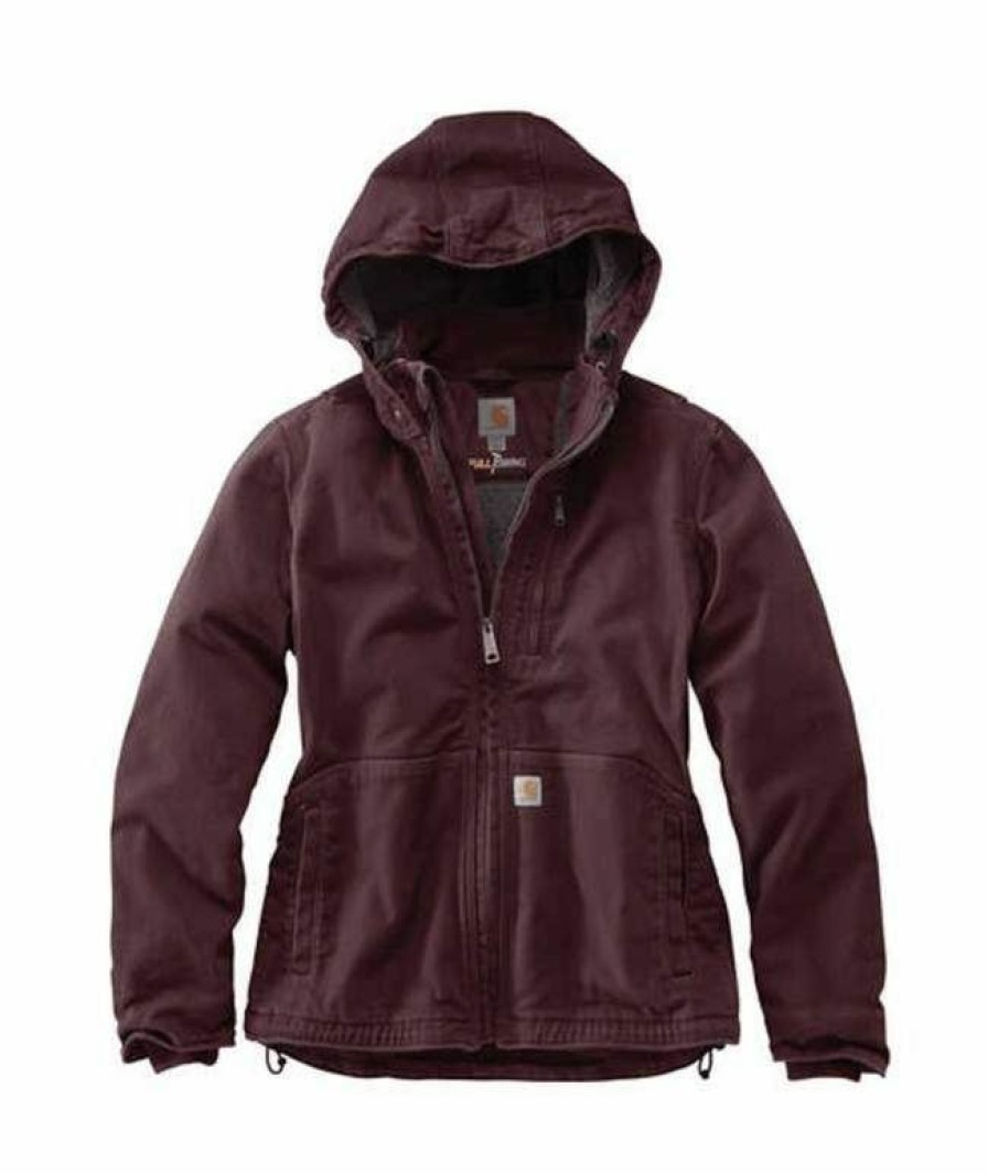 * Carhartt Women'S Full Swing Loose Fit Washed Duck Sherpa Lined Jacket Cheap Deep Wine/Shadow Coats & Jackets