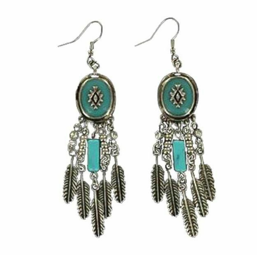 * Blazin Roxx Women'S Southwest Feathers Drop Earrings Silver Flash Sale Jewelry