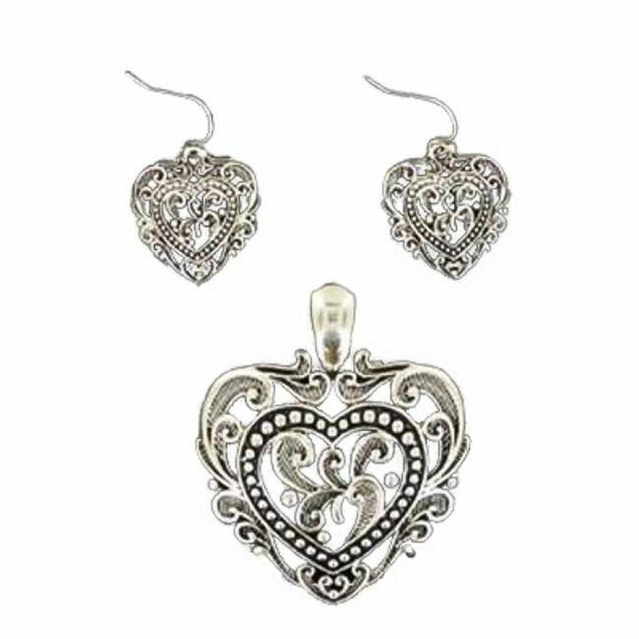 * Blazin Roxx Women'S Filgree Heart Necklace/Earing Set Silver Crazy Deals Jewelry