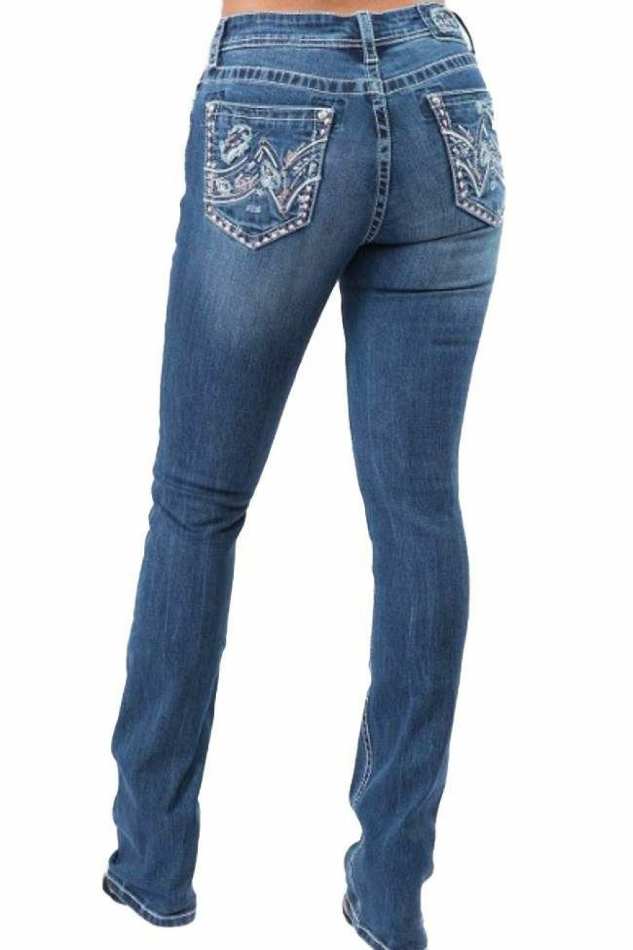 * Grace In La Women'S Abstract Colored Wave Mid Rise Bootcut Jeans Best Sellers Pants