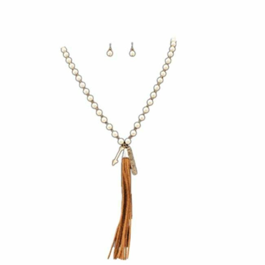 * Blazin Roxx Beaded Necklace With Leather Tassels And Arrow Piece Including Matching Earrings Jewelry Set Multi Popular Jewelry