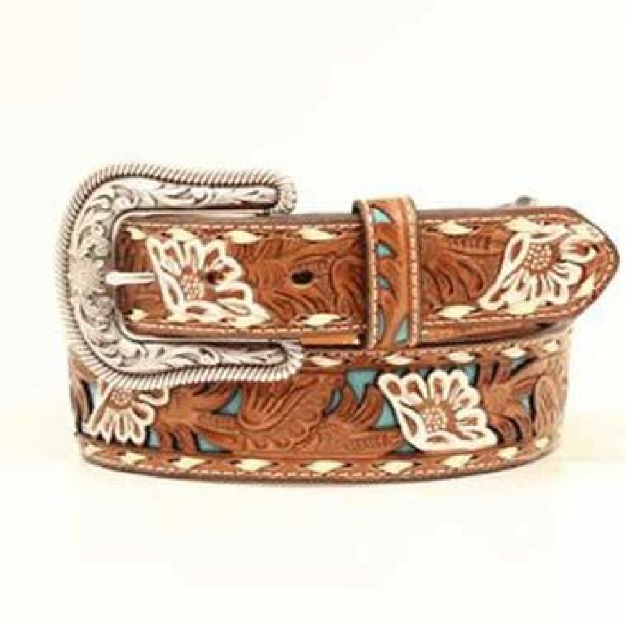 * Nocona Tooled Strapbelt Attractive Brown Belts & Buckles