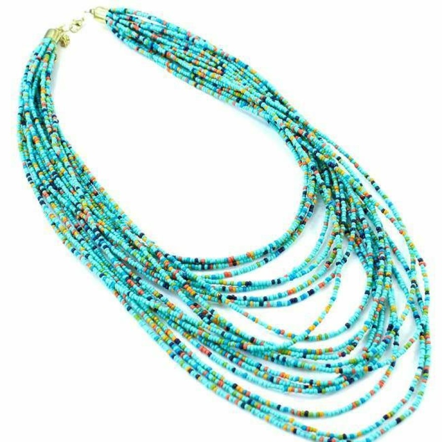 * Wyo-Horse Women'S 20 Strand Seed Bead Necklace Turquoise, Glass Outlet Jewelry