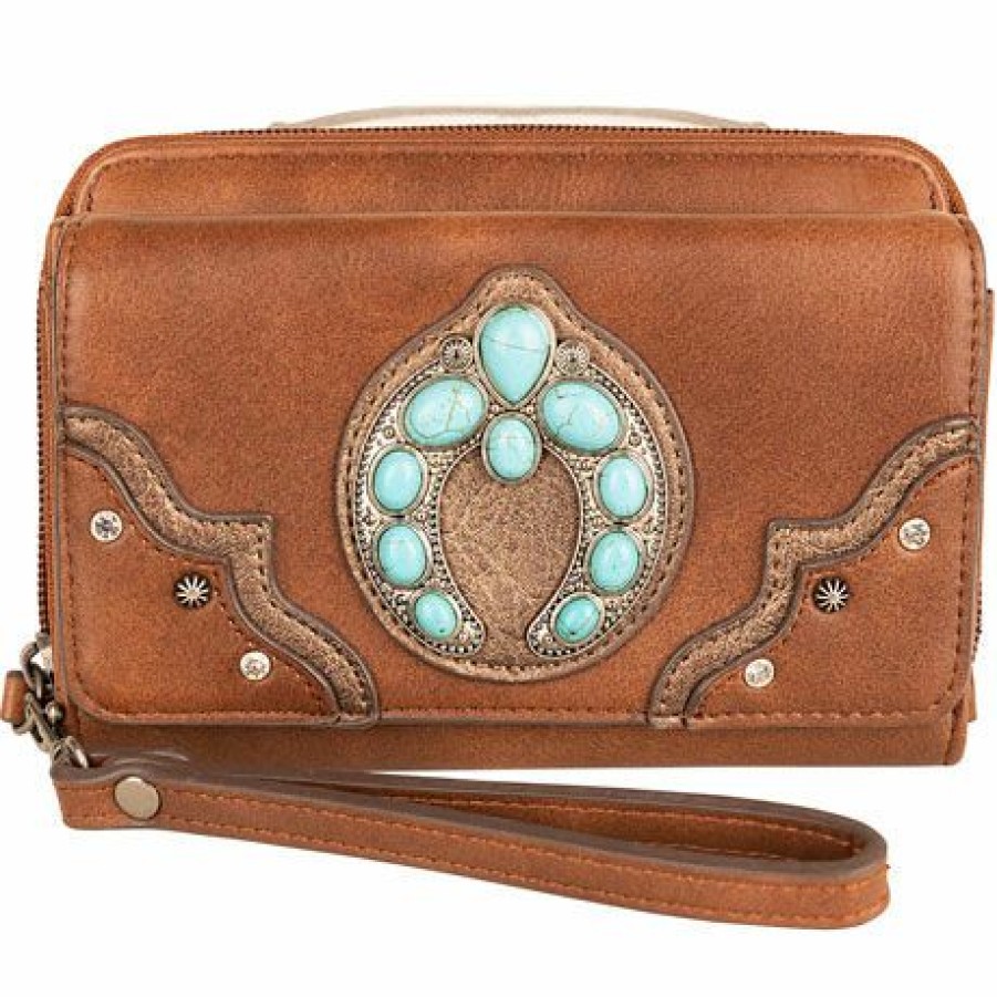 * Justin Women'S Wallet Naja Concho Brown Turquoise Crazy Deals Wallets