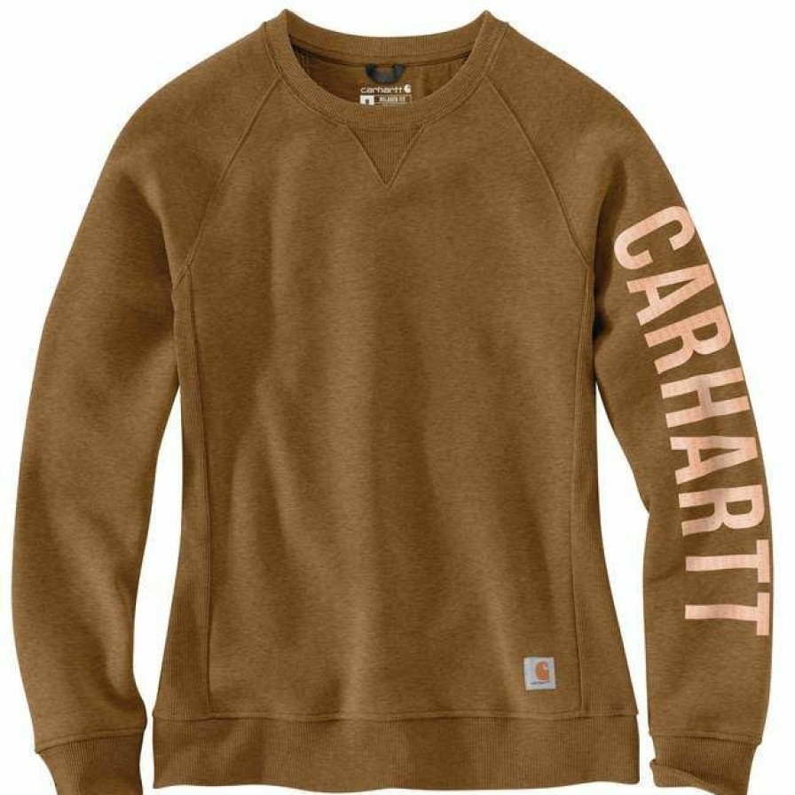 * Carhartt Women'S Relaxed Fit Midweight Crewneck Carhartt Graphic Sleeve Sweatshirt Best Price Hoodies & Sweatshirts