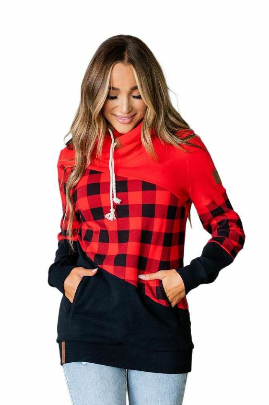 * Ampersand Avenue Women'S Under The Mistletoe Singlehood Sweatshirt Best Price Red/Buffalo Plaid Hoodies & Sweatshirts