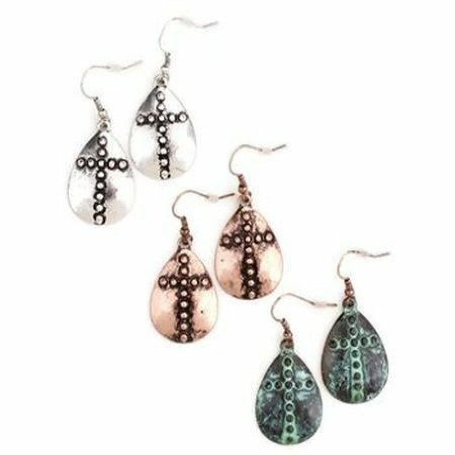 * Wyo-Horse Hammered Cross Earrings New Threads Jewelry