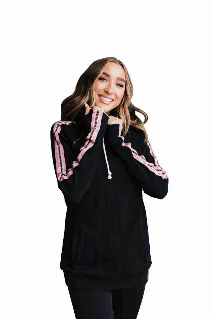 * Ampersand Avenue Women'S Only The Best Doublehood Sweatshirt Attractive Black/Mauve Hoodies & Sweatshirts