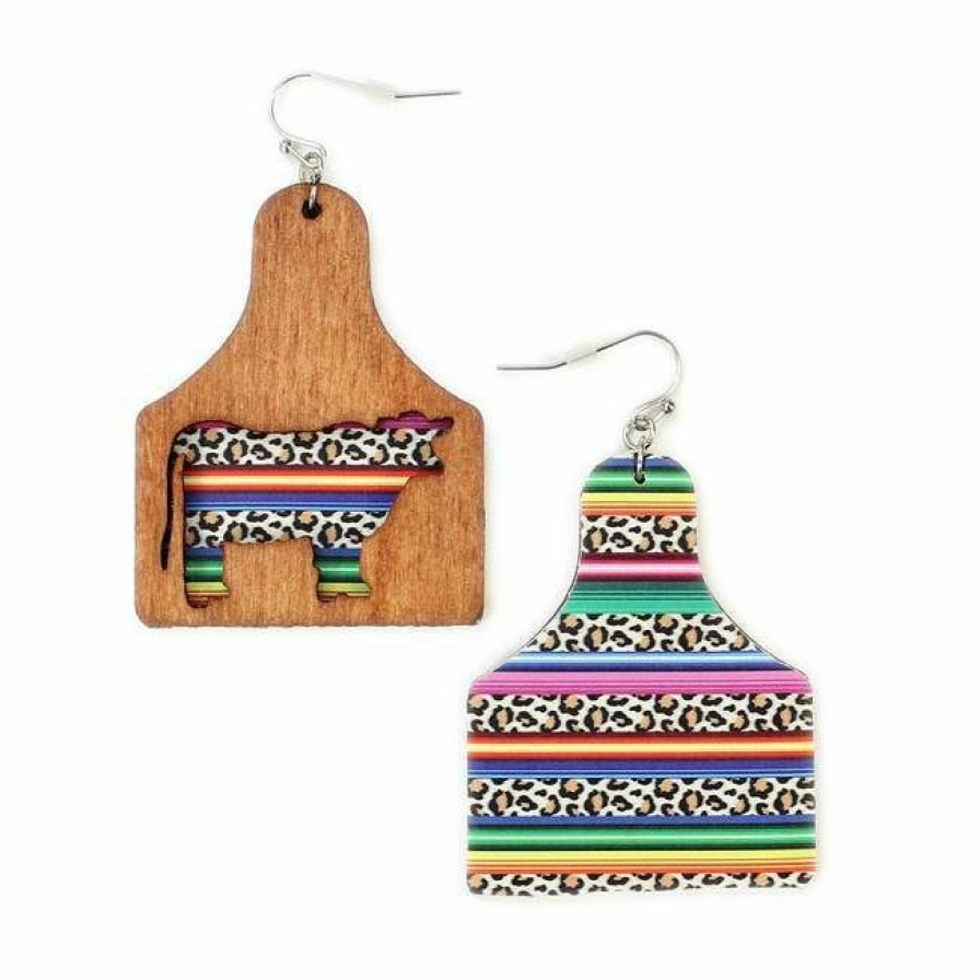 * Wyo-Horse Women'S Wooden Cut Cow Tag And Serape Earrings Brown, Wood Online Store Jewelry