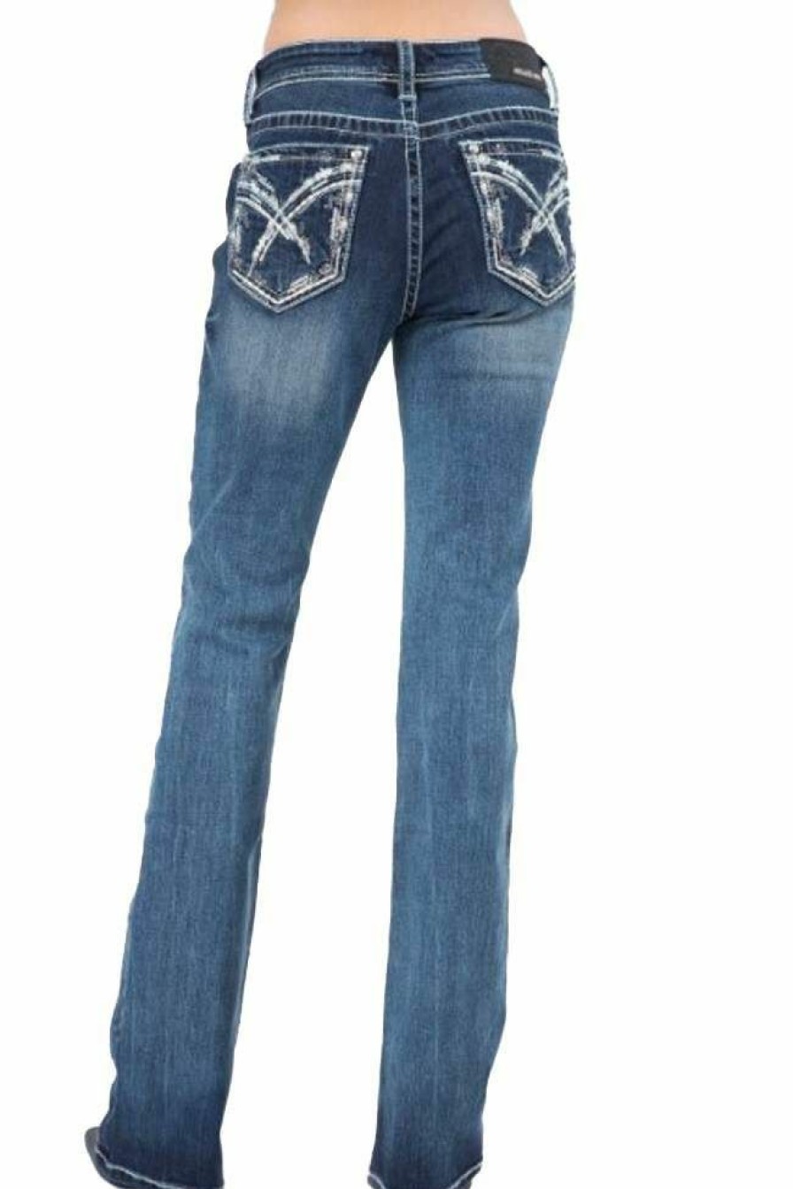 * Grace In La Women'S Crossing Lines Mid Rise Bootcut Jeans Crazy Deals Dark Blue Pants