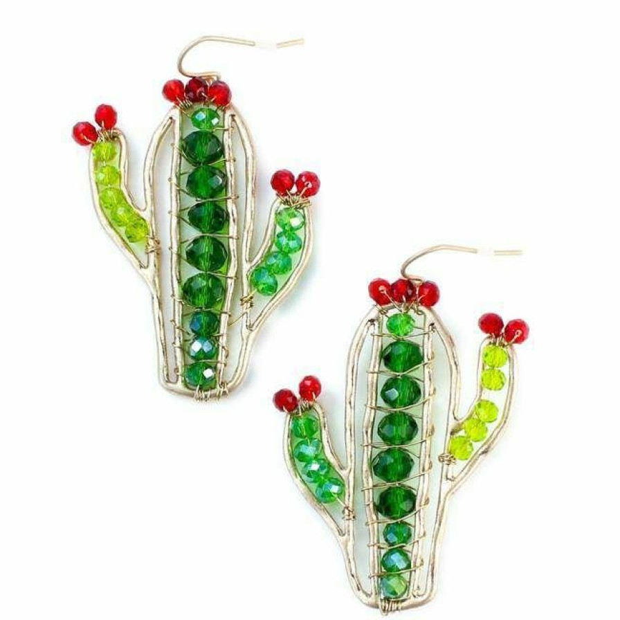 * Wyo-Horse Women'S Beaded Cactus Earrings Green, Metal Online Store Jewelry