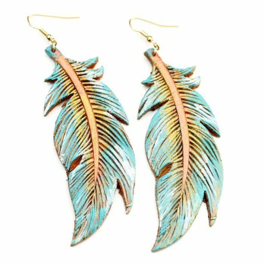 * Wyo-Horse Leather Embossed Feather Earrings Flash Sale Jewelry