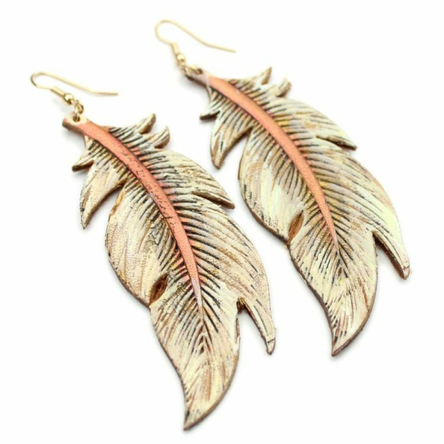 * Wyo-Horse Leather Embossed Feather Earrings Flash Sale Jewelry