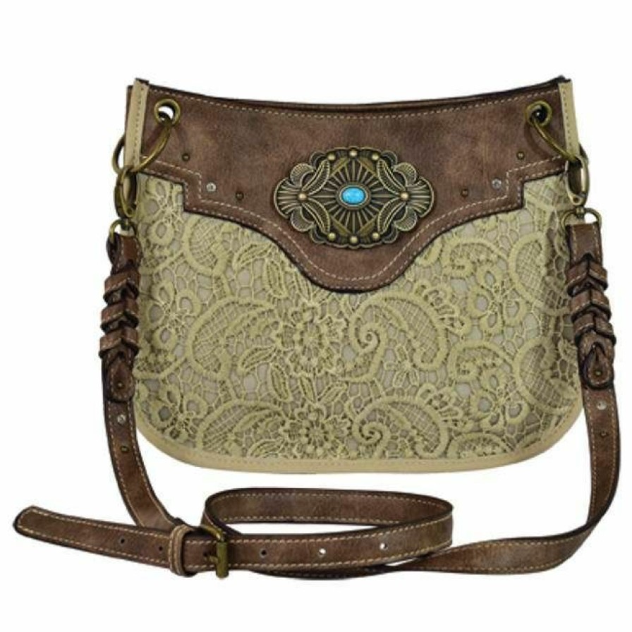 * Justin Women'S Crossbody Purse Lace Accent Cream/Brown Popular Bags & Purses