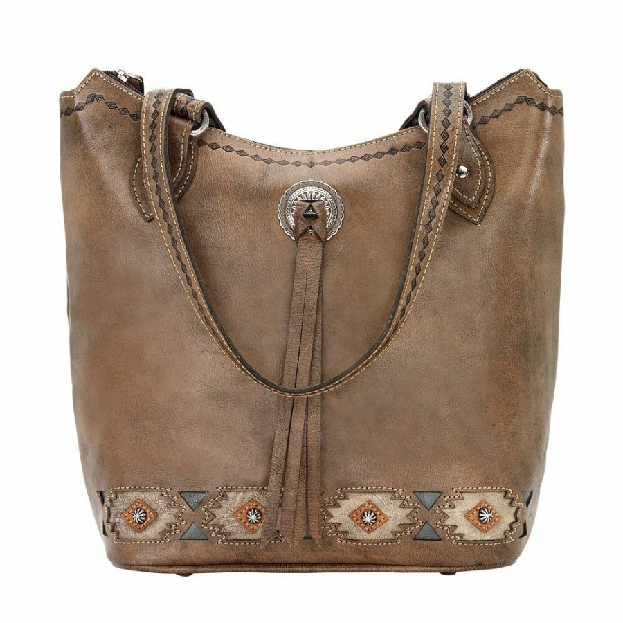 * American West Women'S Zip Top Bucket Tote Brown Discount Bags & Purses