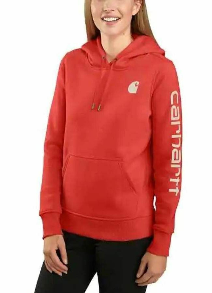 * Carhartt Women'S Relaxed Fit Midweight Logo Sleeve Graphic Sweatshirt Popular Hoodies & Sweatshirts