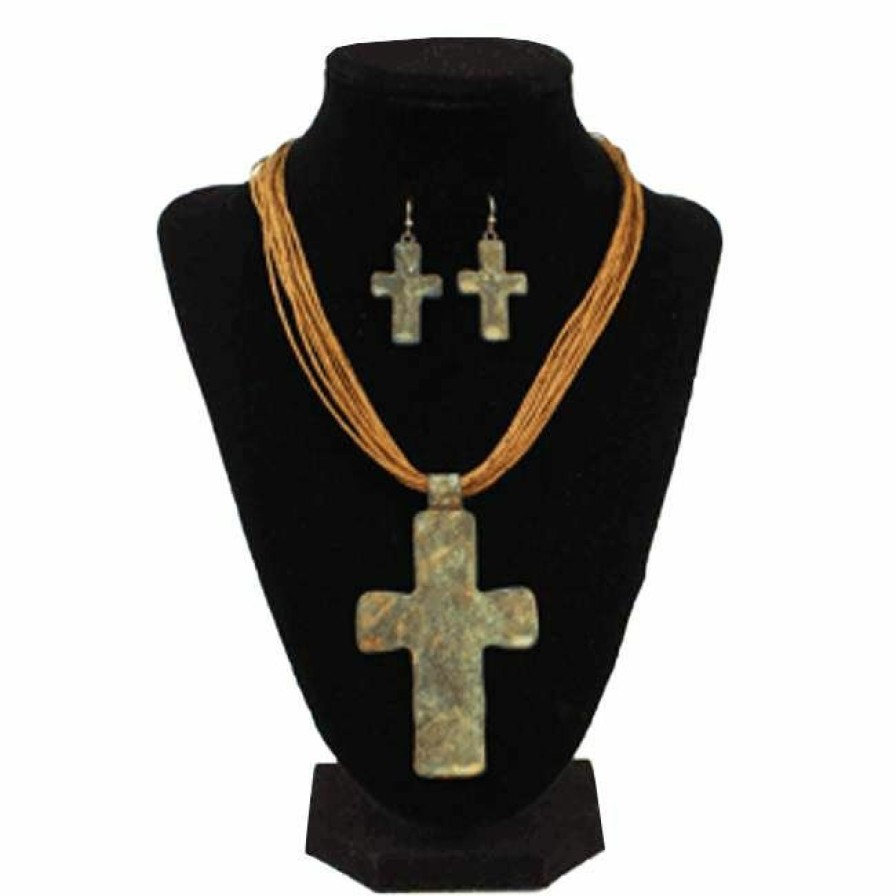 * Blazin Roxx Women'S Cross Patina Pendant Set Brown Outlet Jewelry