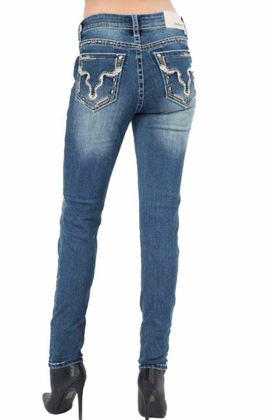 * Grace In La Women'S Multi Colored Longhorn Outline Mid Rise Skinny Jeans Popular Pants