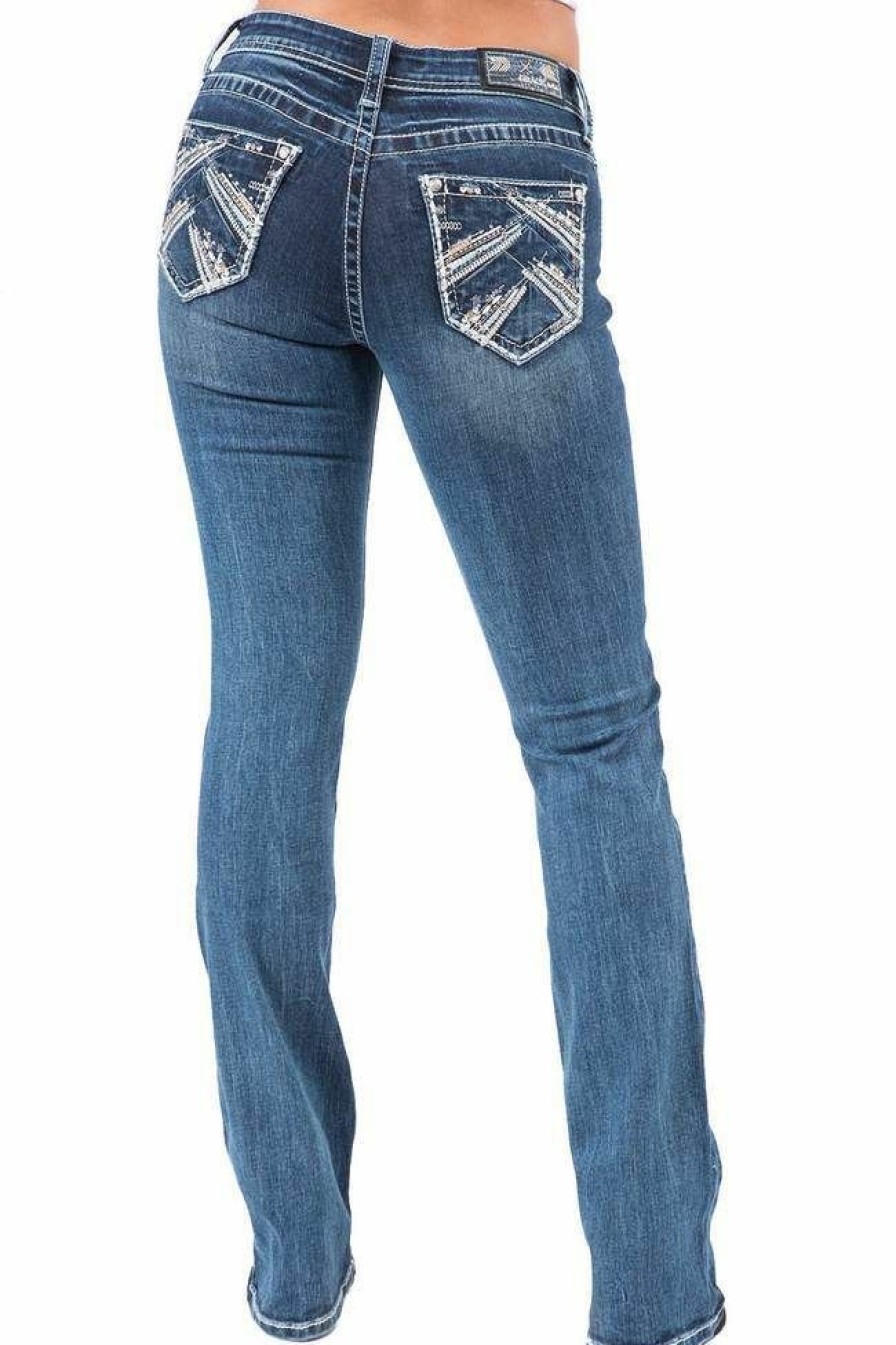 * Grace In La Women'S Baroque Motif Bootcut Jeans Best Sellers Medium Blue Pants