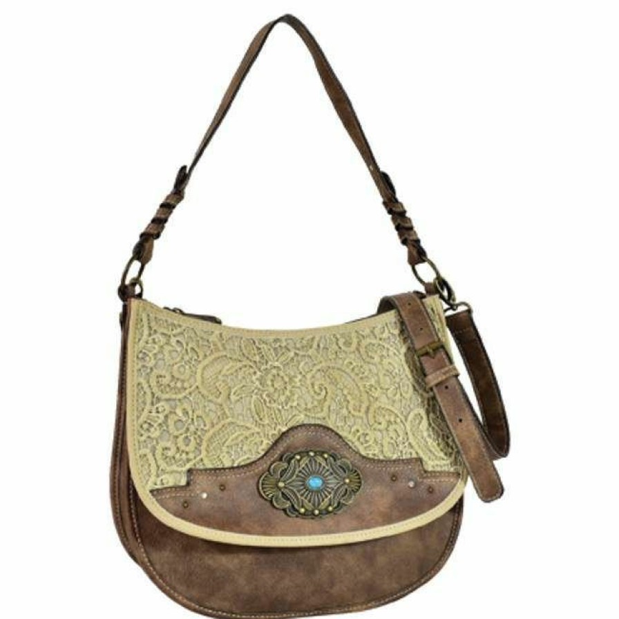 * Justin Women'S Crossbody Purse Lace Cream/Brown Premium Bags & Purses