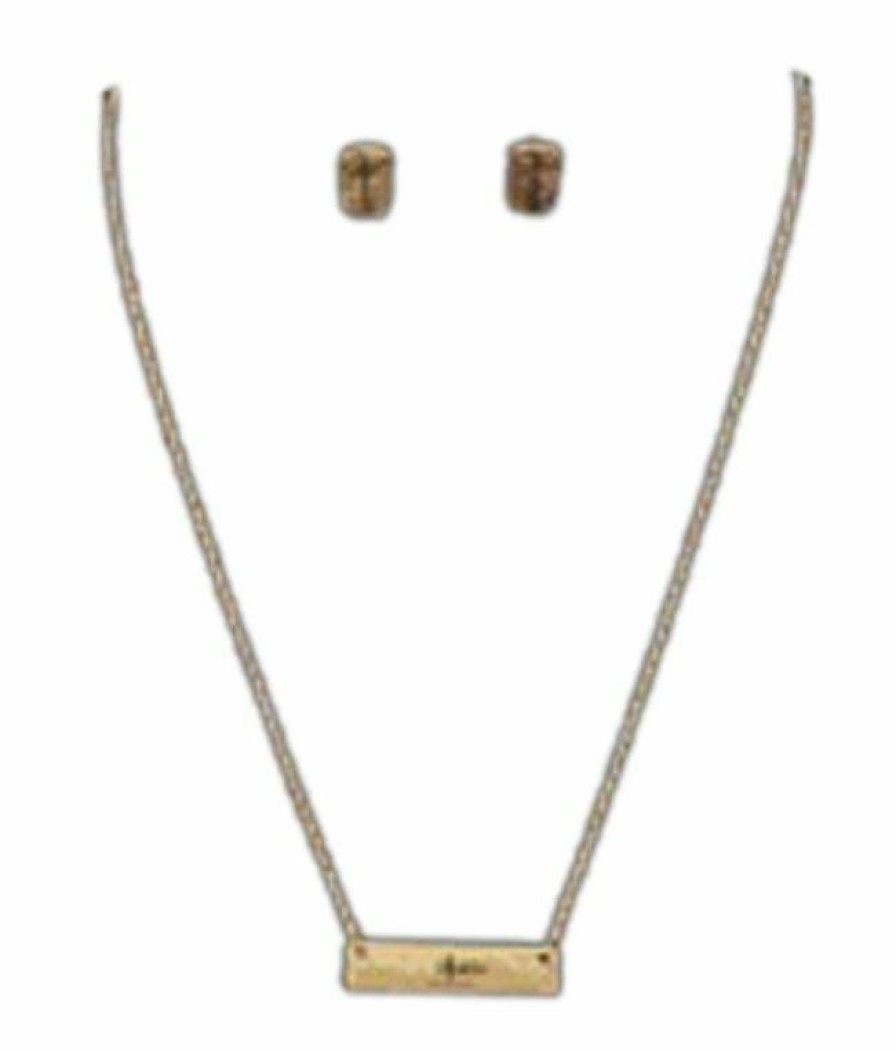 * Blazin Roxx Earring And Necklace Gold Bar Cross Jewelry Set Gold Cheap Jewelry