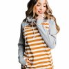 * Ampersand Avenue Women'S Falling For You Doublehood ?Sweatshirt Best Price Burnt Orange Stripe Hoodies & Sweatshirts