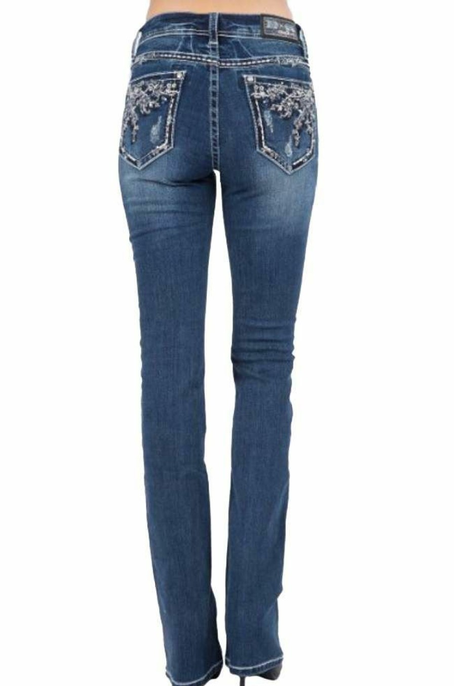 * Grace In La Women'S Floral Blossoms Mid Rise Bootcut Jean Top Selling Pants