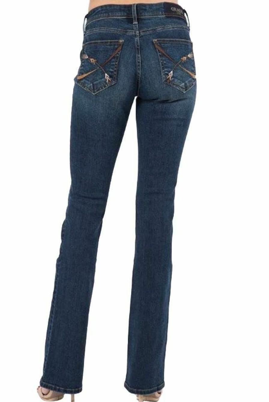 * Grace In La Women'S Neutral Crossed Lines Low Rise Bootcut Jeans Best Sale Medium Blue Pants