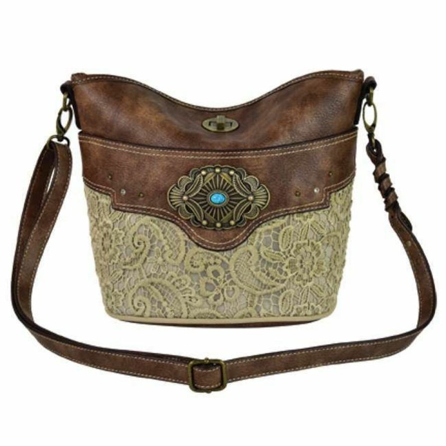 * Justin Women'S Bucket Lace Purse Cream/Brown Best Price Bags & Purses