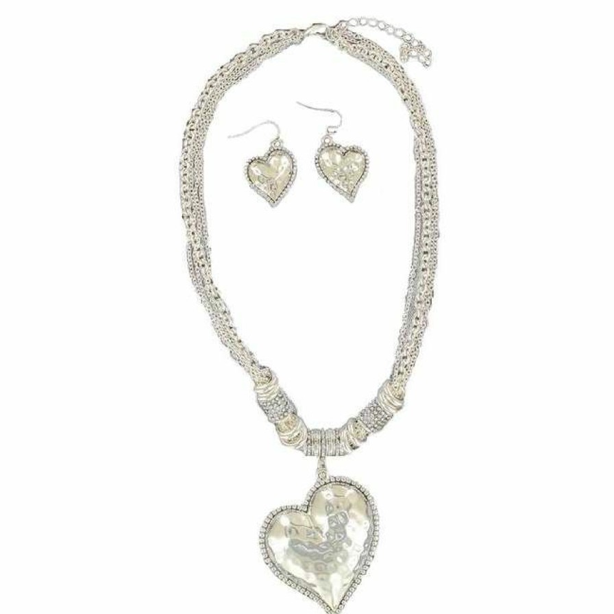 * Blazin Roxx Women'S Heart Pendant Necklace Earring Set New Threads Jewelry