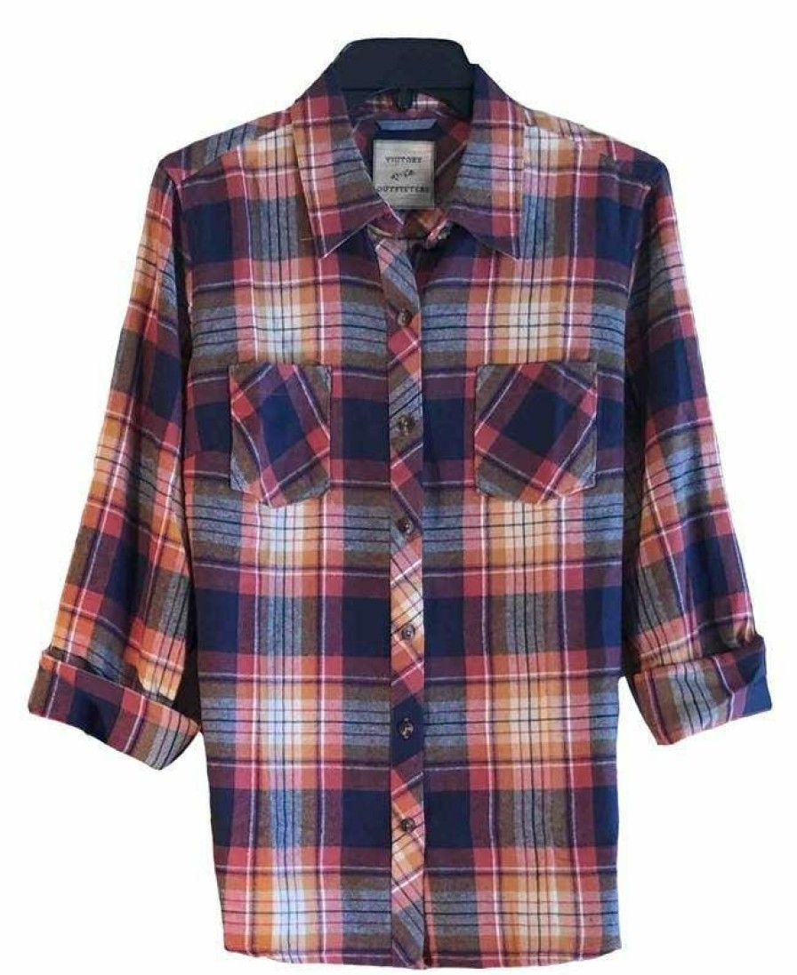 * Victory Sportswear Women'S 2 Pocket Flannel Plaid Shirt New Threads Spice Shirts