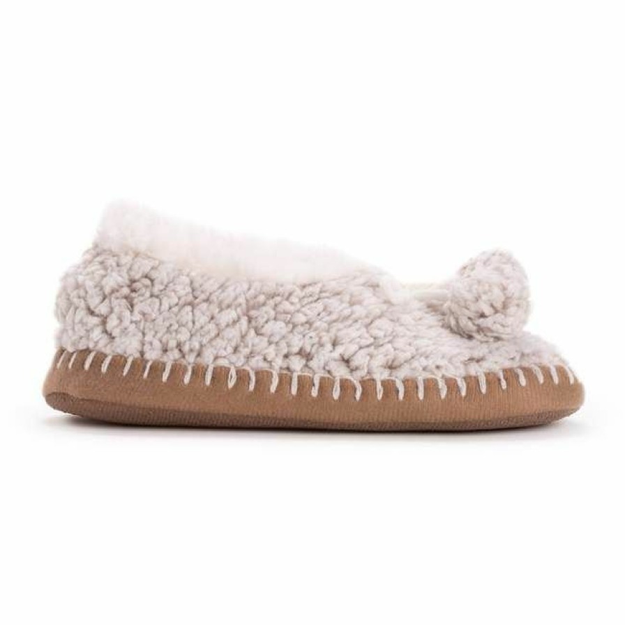 * Muk Luks Women'S Fuzzy Pom Ballerina Slippers Cheap Slippers