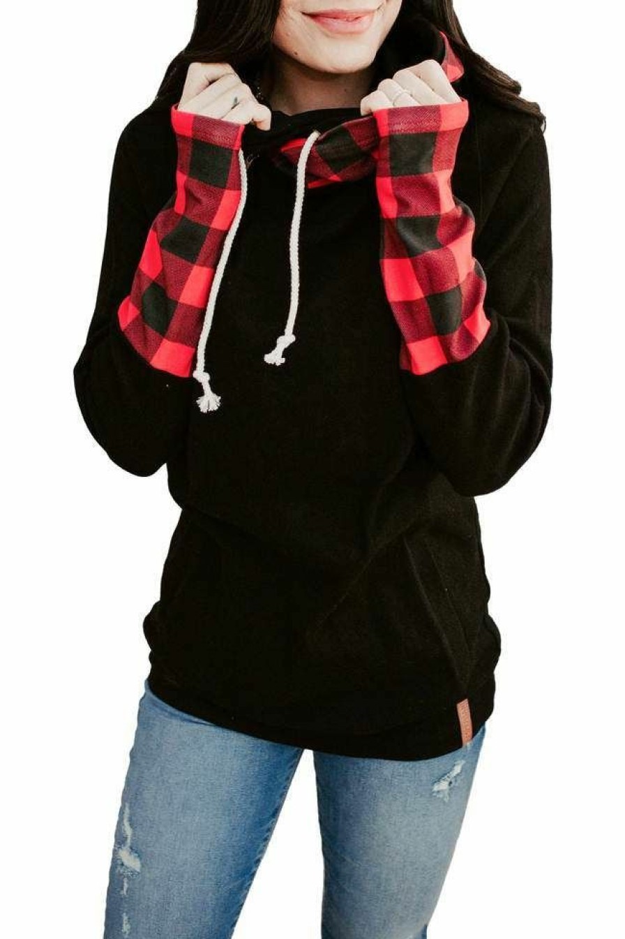 * Ampersand Avenue Women'S Checks Out Red Doublehood ?Sweatshirt Attractive Hoodies & Sweatshirts