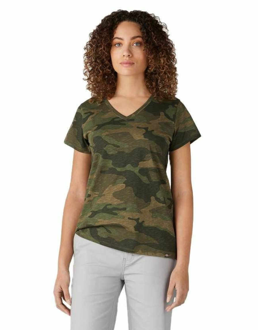 * Dickies Women'S Cotton Short Sleeve V-Neck T-Shirt Top Selling Shirts