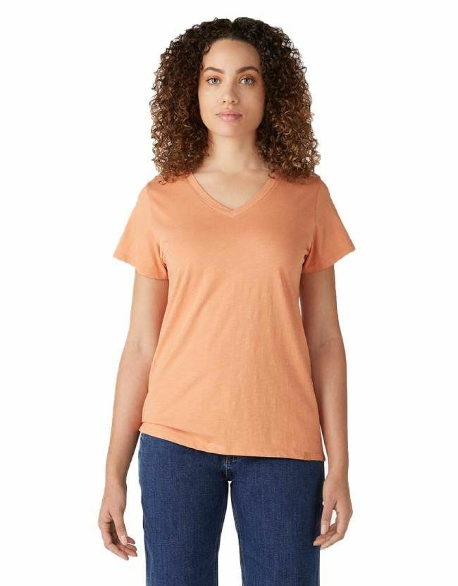 * Dickies Women'S Cotton Short Sleeve V-Neck T-Shirt Top Selling Shirts