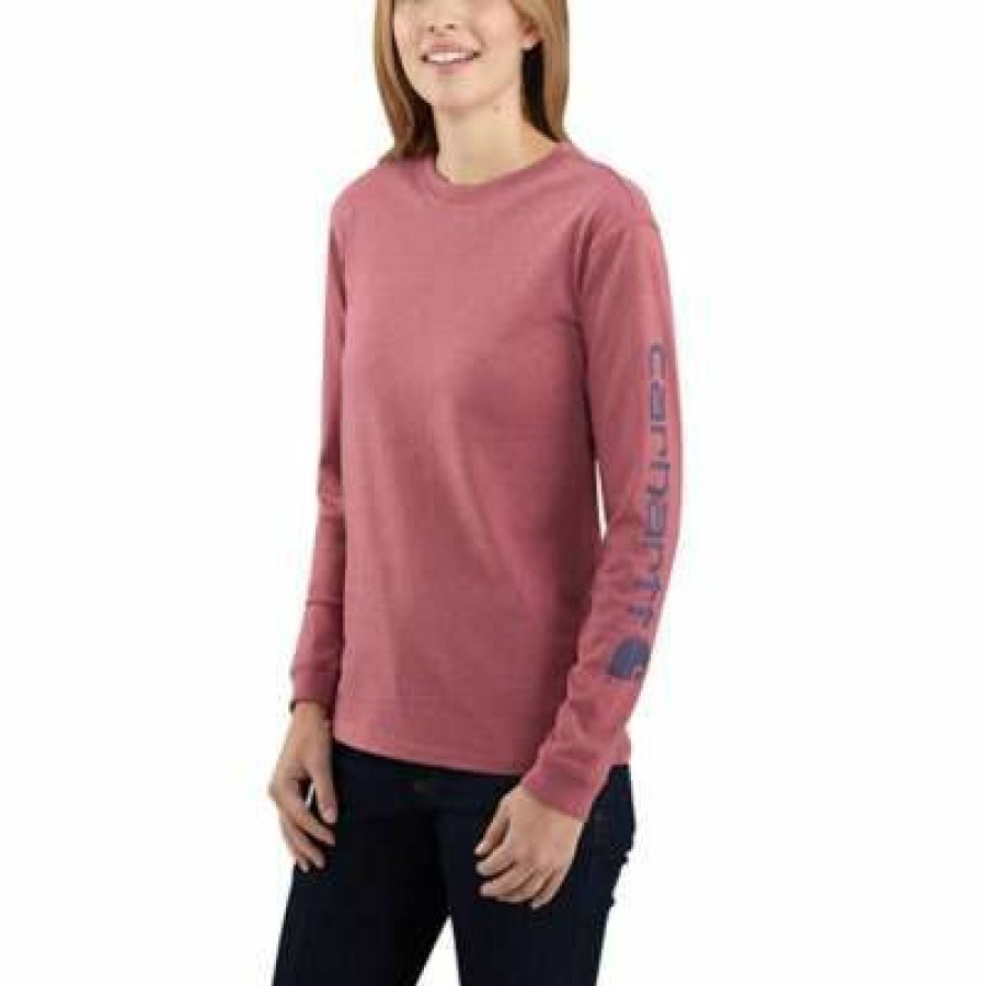 * Carhartt Women'S Loose Fit Heavyweight Long Sleeve Logo Sleeve Graphic T-Shirt Best Price Shirts