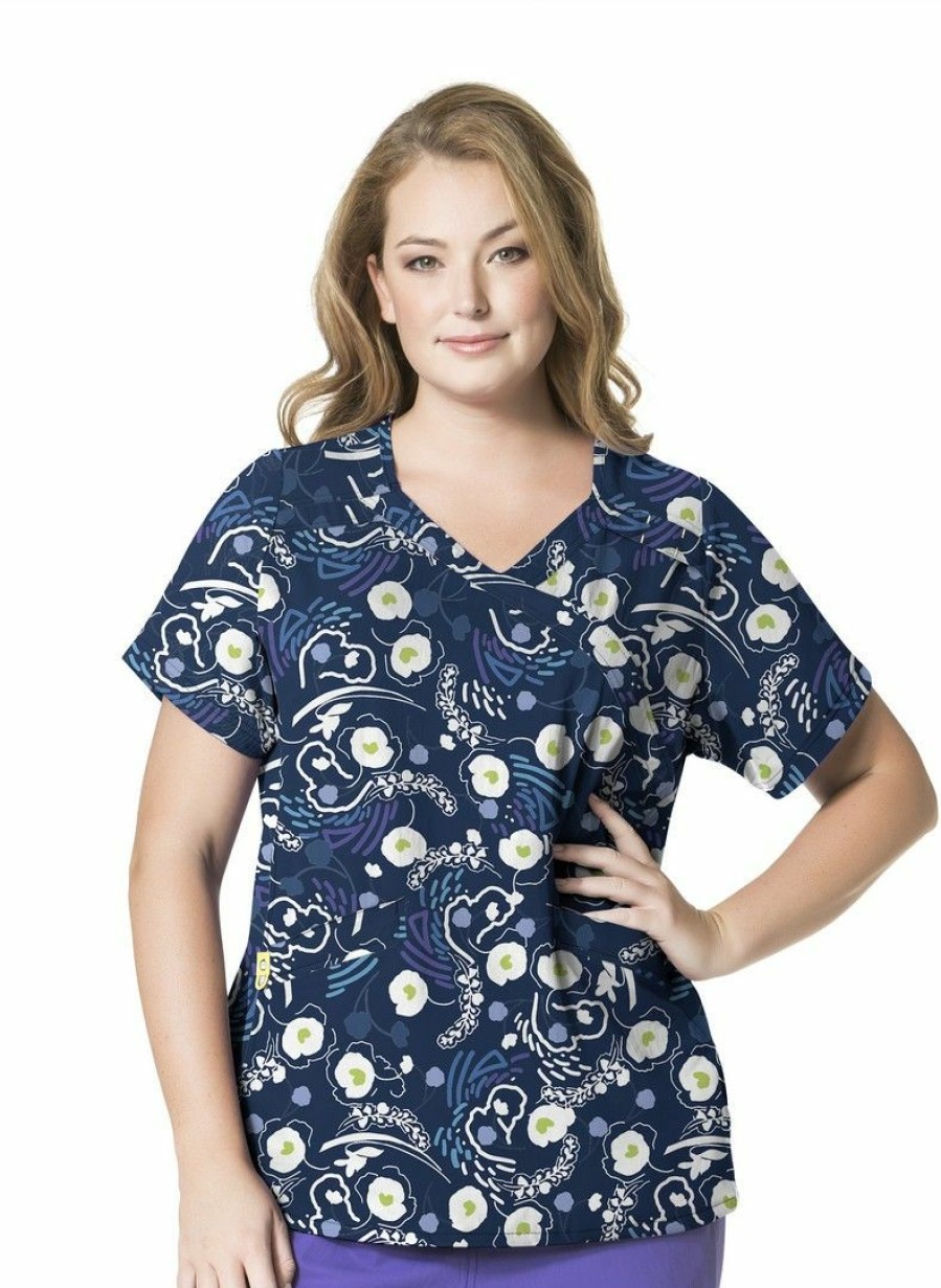 * Wonderwink Women'S Printed Mock Wrap Top New Threads Scrubs