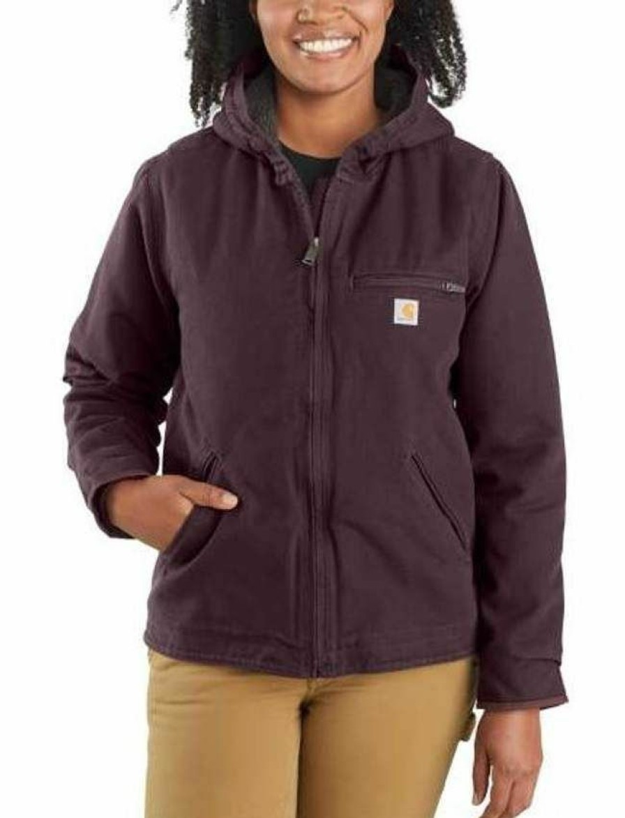 * Carhartt Women'S Loose Fit Washed Duck Sherpa Lined Jacket Outlet Coats & Jackets