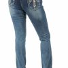 * Grace In La Women'S Cowhide Tribal Pocket Mid Rise Bootcut Jeans Best Sale Medium Blue Pants